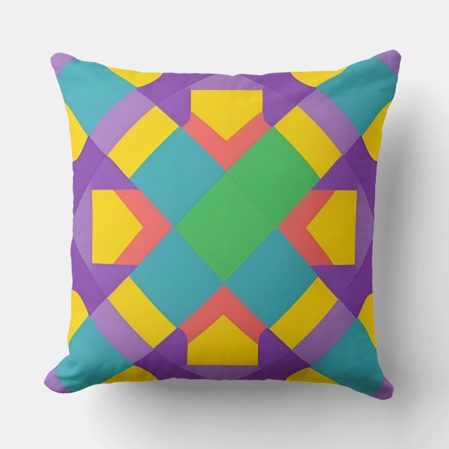 Vivid Abstract Geometric Pattern in Bold Colours Throw Pillow (Front)