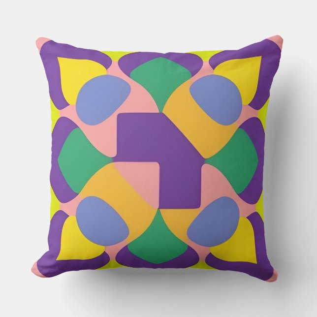 Vivid Abstract Geometric Pattern in Bold Colours Throw Pillow (Front)