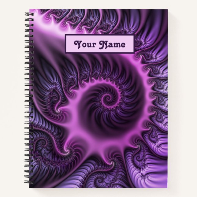 Vivid Abstract Pink Purple Fractal Art Spiral Name Notebook (Front)