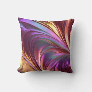 Vivid Abstract Swirl Purple Gold Modern Art Throw Pillow