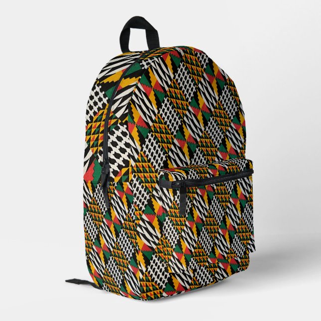 Vivid African Colours In Graphic Diamond Pattern Printed Backpack (Back Corner Left)