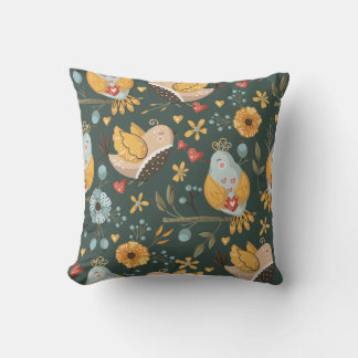 Vivid and attractive bird and flower motifs throw pillow