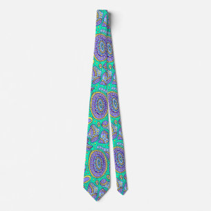 Vivid Aqua and Purple Paisley Neck Tie