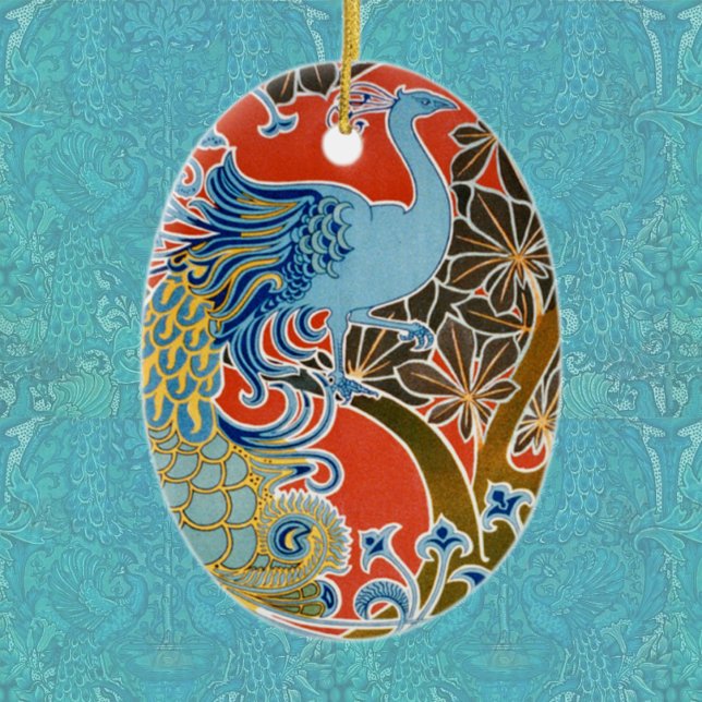 Vivid Art Nouveau Peacock Ceramic Ornament (Creator Uploaded)