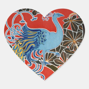 Vivid Art Nouveau Peacock Heart Sticker