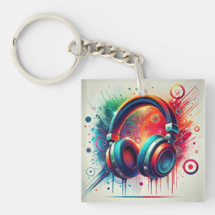 Vivid Artistic Headphones Keychain