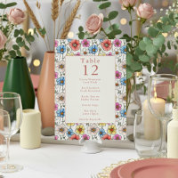 Vivid autumn wild flowers table number place card