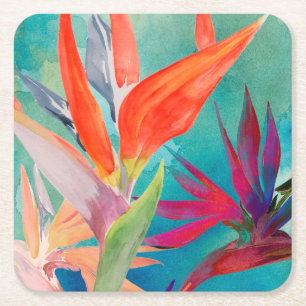 Vivid Birds of Paradise Square Paper Coaster