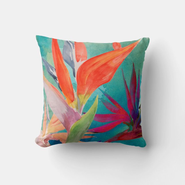 Vivid Birds of Paradise Throw Pillow (Front)