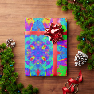 Vivid Blocks in Circular Patterns, Green, Purple Wrapping Paper