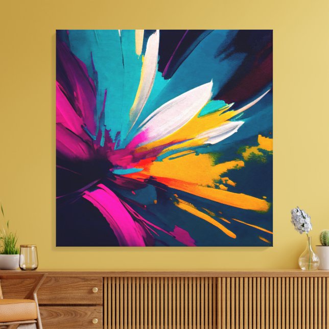 Vivid Bloom – Explosive Abstract Floral Energy Canvas Print (Insitu(LivingRoom))