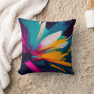Vivid Bloom – Explosive Abstract Floral Energy Throw Pillow