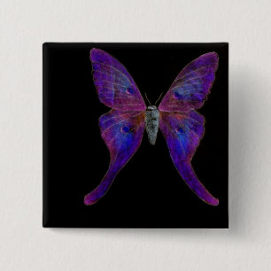 Vivid blue butterfly wearable art 2 inch square button