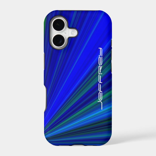 Vivid Blue & Green Starburst, Personalized Name (Back)