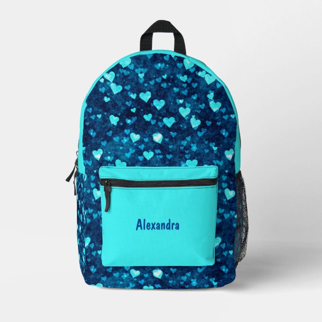 Vivid Blue Hearts  Printed Backpack (Front)