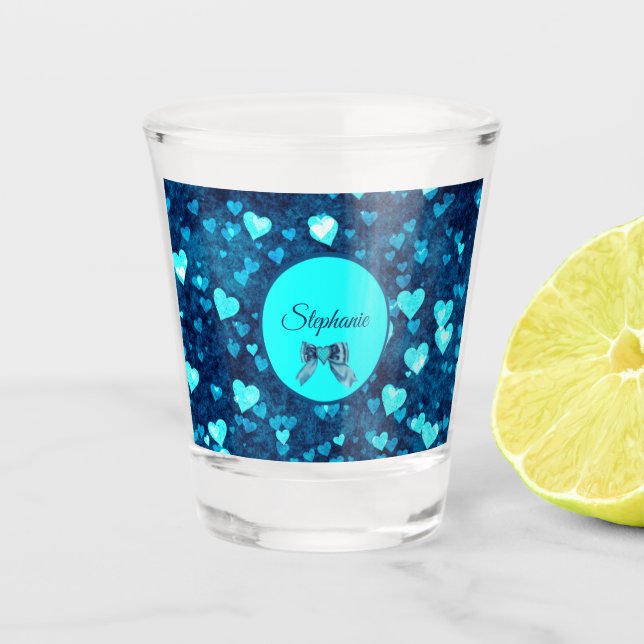 Vivid Blue Hearts Shot Glass (Front)