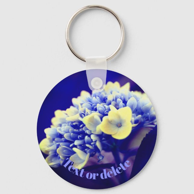 Vivid Blue Hydrangea Flower Personalized Keychain (Front)