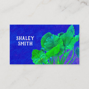 vivid bold blue with green leaves nature art business card