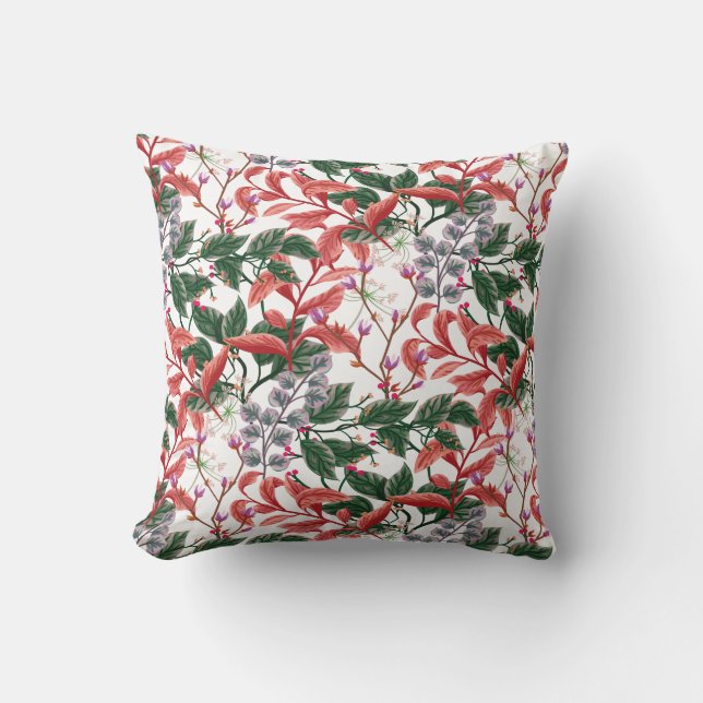 Vivid Botanical Floral Branch Leaves Throw Pillow (Front)