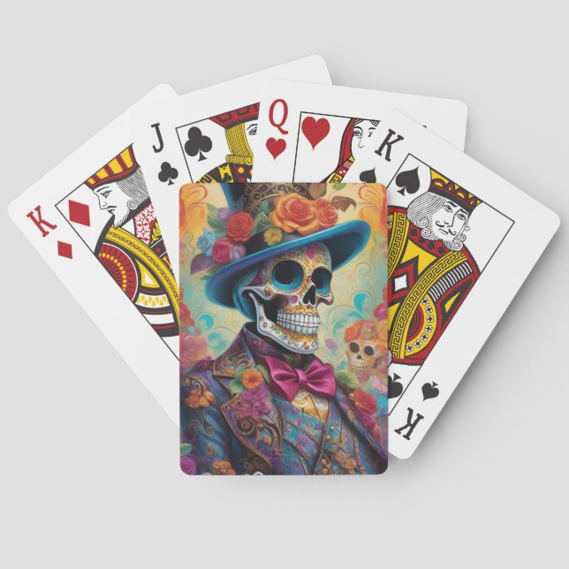 Vivid Celebration: Sugar Skull Dapper Skeleton Playing Cards (Back)