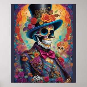 Vivid Celebration: Sugar Skull Dapper Skeleton Poster
