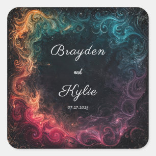 Vivid Celestial Nebula Abstract Swirl Teal Red Square Sticker