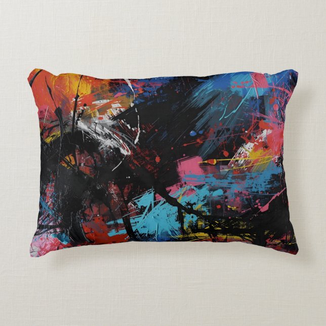 Vivid Chaos – Bold Abstract Expressionist Art Prin Accent Pillow (Front)