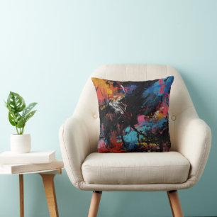 Vivid Chaos – Bold Abstract Expressionist Art Prin Throw Pillow