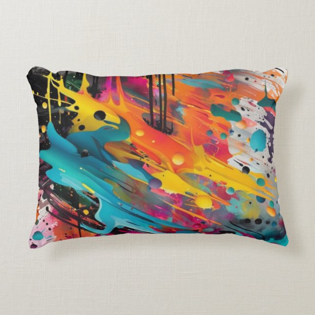 Vivid Chaos Splash Graffiti Accent Pillow (Front)