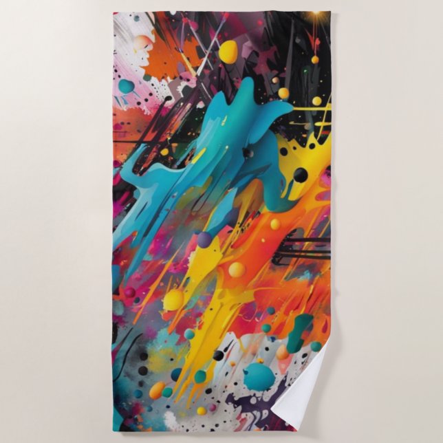 Vivid Chaos Splash Graffiti Beach Towel (Front)