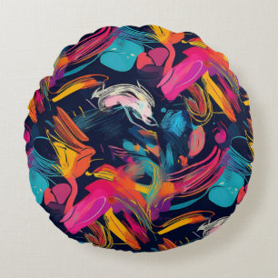 Vivid Chaos Splash Graffiti Round Pillow