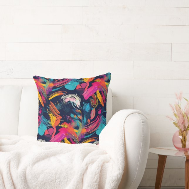 Vivid Chaos Splash Graffiti Throw Pillow (Couch)