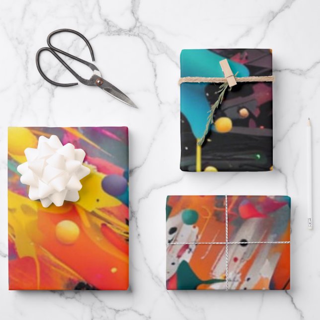 Vivid Chaos Splash Graffiti Wrapping Paper Sheet (Front)