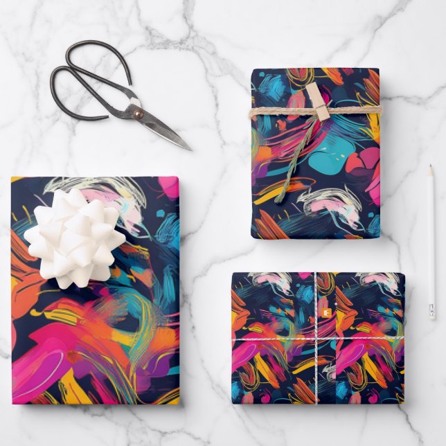 Vivid Chaos Splash Graffiti Wrapping Paper Sheet (Front)