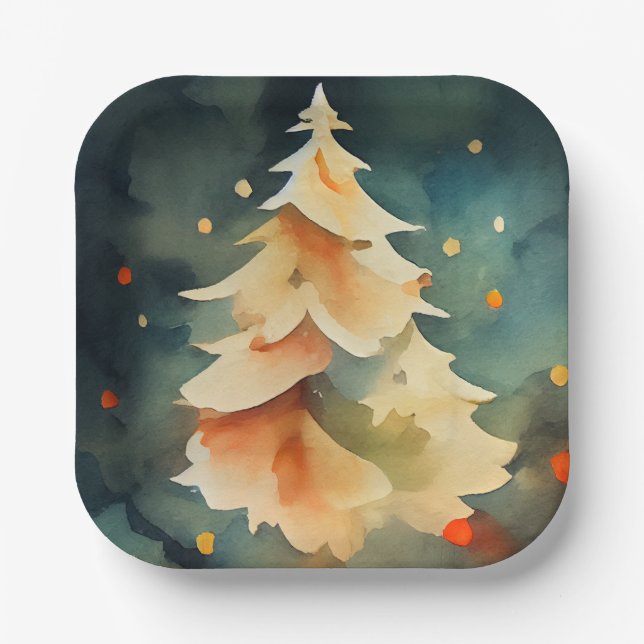Vivid Christmas Tree Holiday Paper Plate (Front)