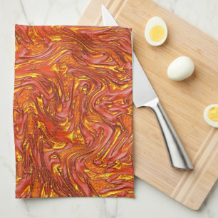 Vivid clear red texture with shades of yellow kitchen towel