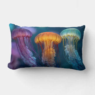 Vivid colour jellyfish lumbar pillow