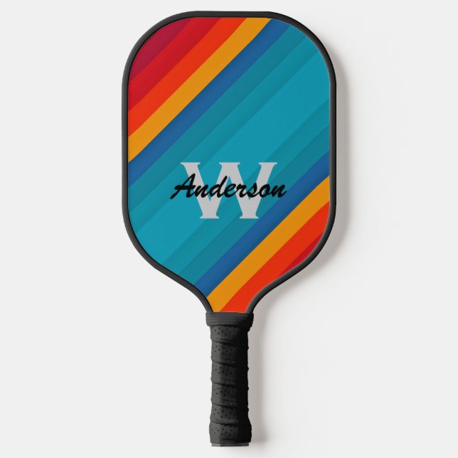 Vivid colour Stripes personalize Monogram & Name Pickleball Paddle (Front)