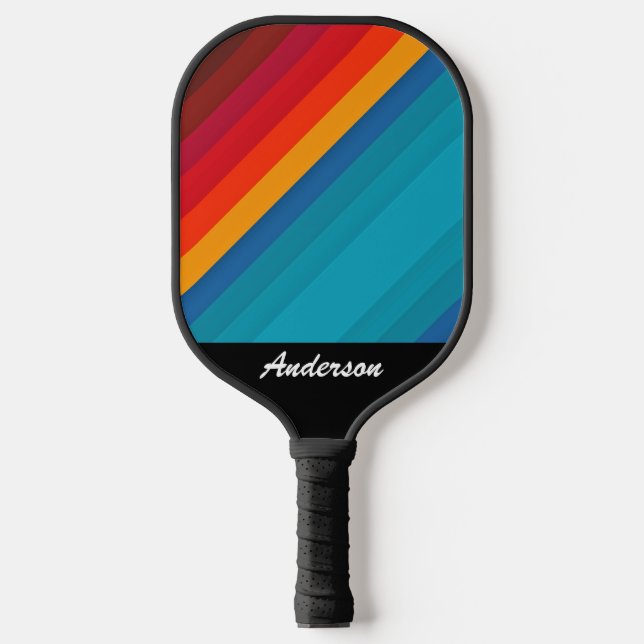 Vivid Colour Stripes personalize with Name Pickleball Paddle (Front)
