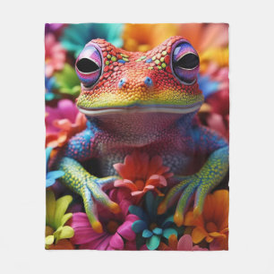 Vivid Coloured Frog With Flowers Radiant Colours Fleece Blanket