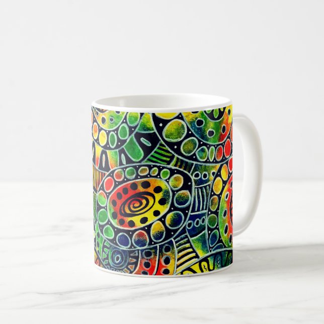 Vivid Colourful Circles and Ovals Original Abstrac Coffee Mug (Front Right)