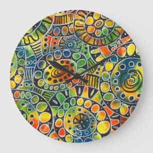 Vivid Colourful Circles and Ovals Original Abstrac Large Clock