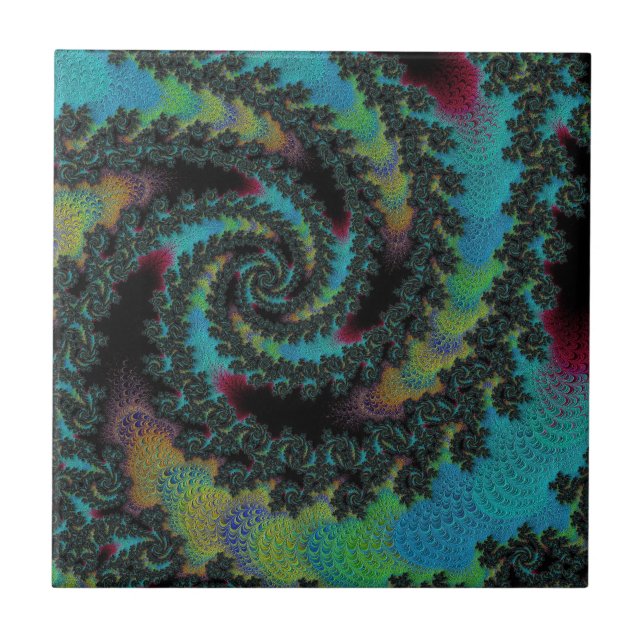 Vivid Colourful Pinwheel Carpet Fractal Abstract Tile (Front)
