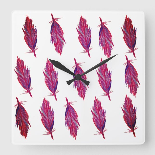 Vivid Colours Feathers Square Wall Clock (Front)
