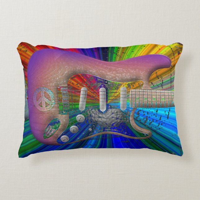 Vivid Colours Peace Guitar Accent Pillow (Front)
