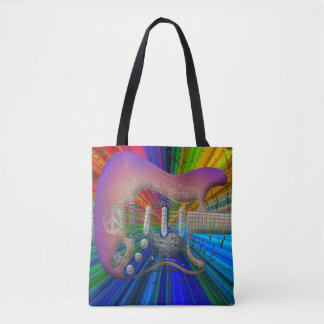 Vivid Colours Peace Guitar Full Image Tote