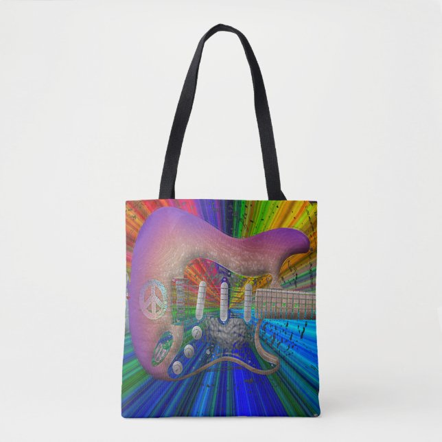 Vivid Colours Peace Guitar Full Image Tote (Front)