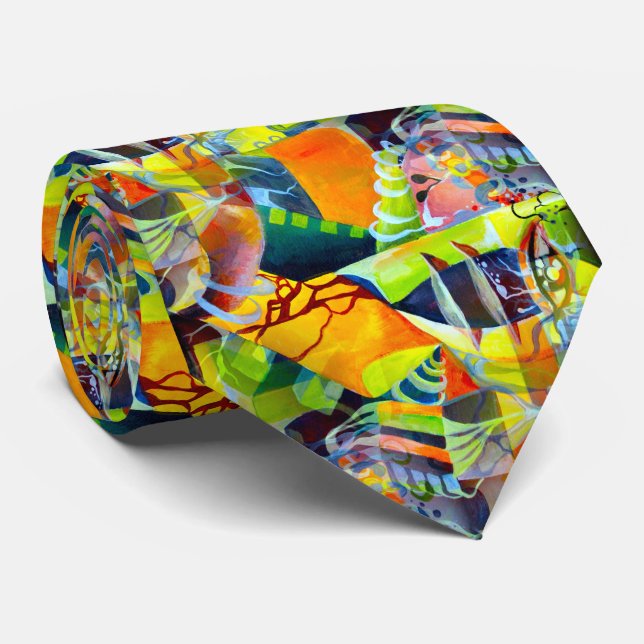 Vivid Contemporary Dreams in Watercolor Artwork Tie (Rolled)