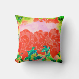 Vivid Coral Roses Throw Pillow