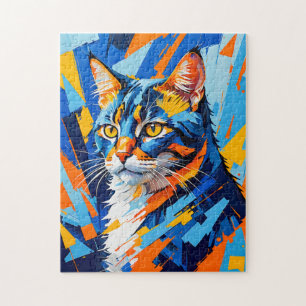 Vivid Cubist Cat Painting Jigsaw Puzzle